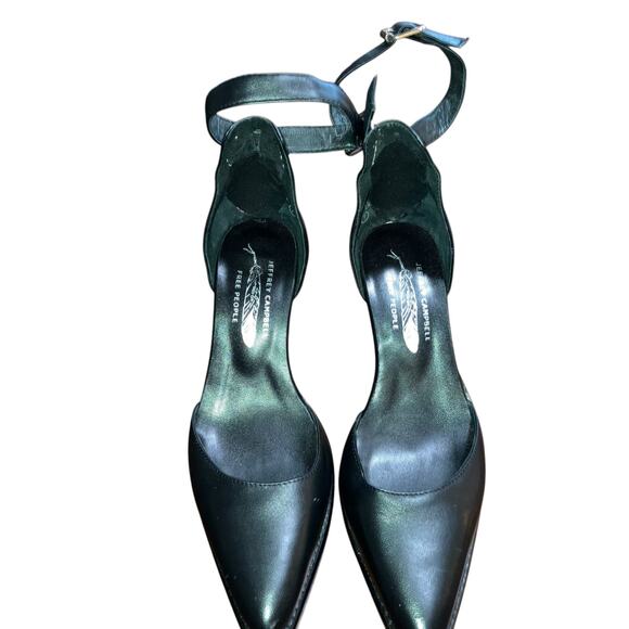 Jeffrey Campbell-Free People Black Leather Wedge Ankle-strap Heels- 7 - Picture 9 of 15